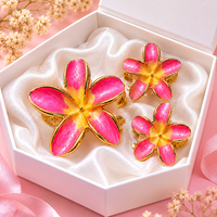 Pink Enamel Flower Hair Clips – Elegant Gold Floral Hair Accessories Random Color (one piece )