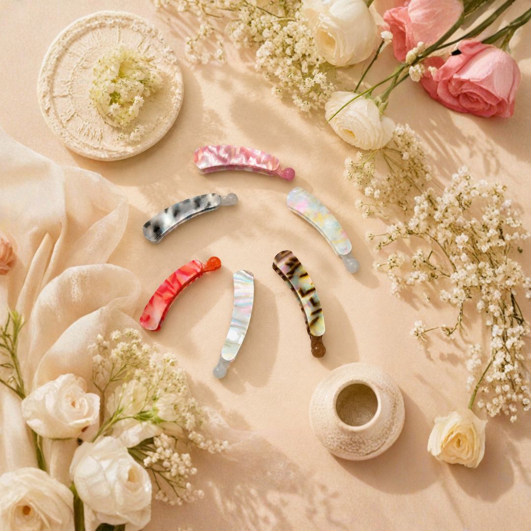 Iridescent Snap Hair Clips Set – Colorful Glossy Barrettes Random Color  (one Piece )