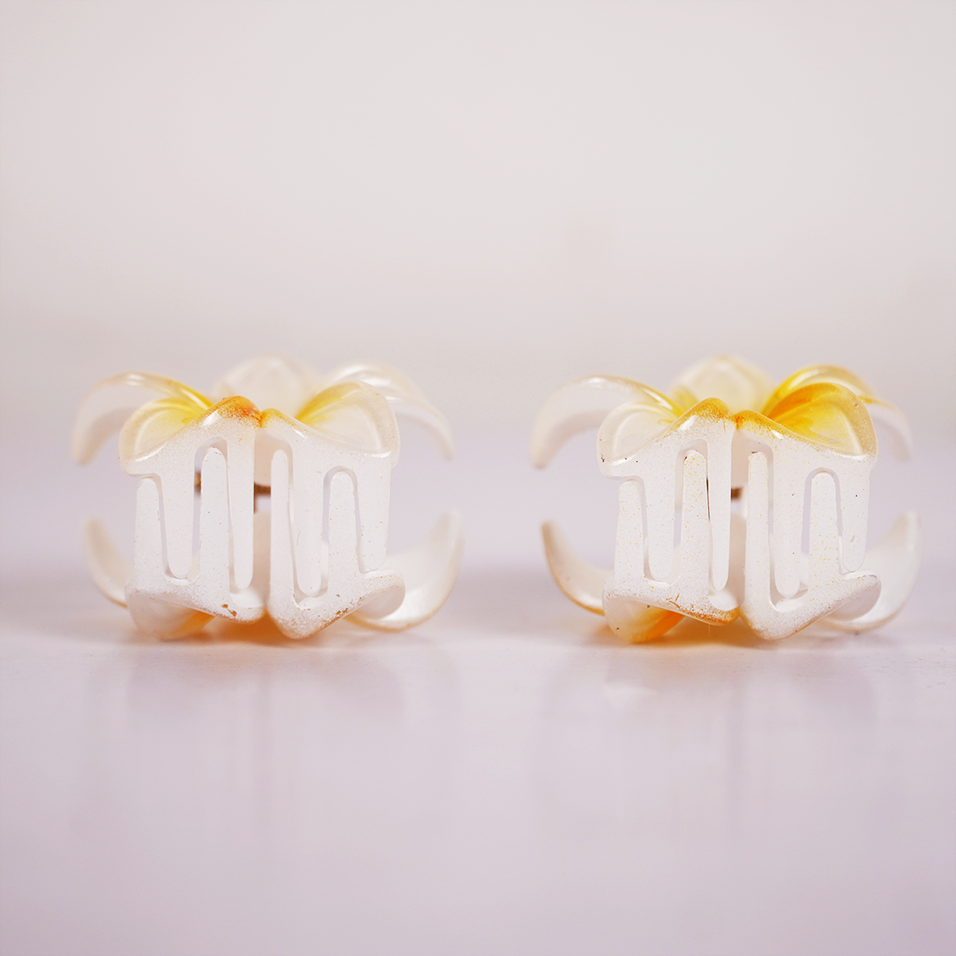 Plumeria Flower Hair Claw Clip for Women | Tropical Floral Hair Accessory (Yellow & White)