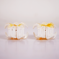 Plumeria Flower Hair Claw Clip for Women | Tropical Floral Hair Accessory (Yellow & White)