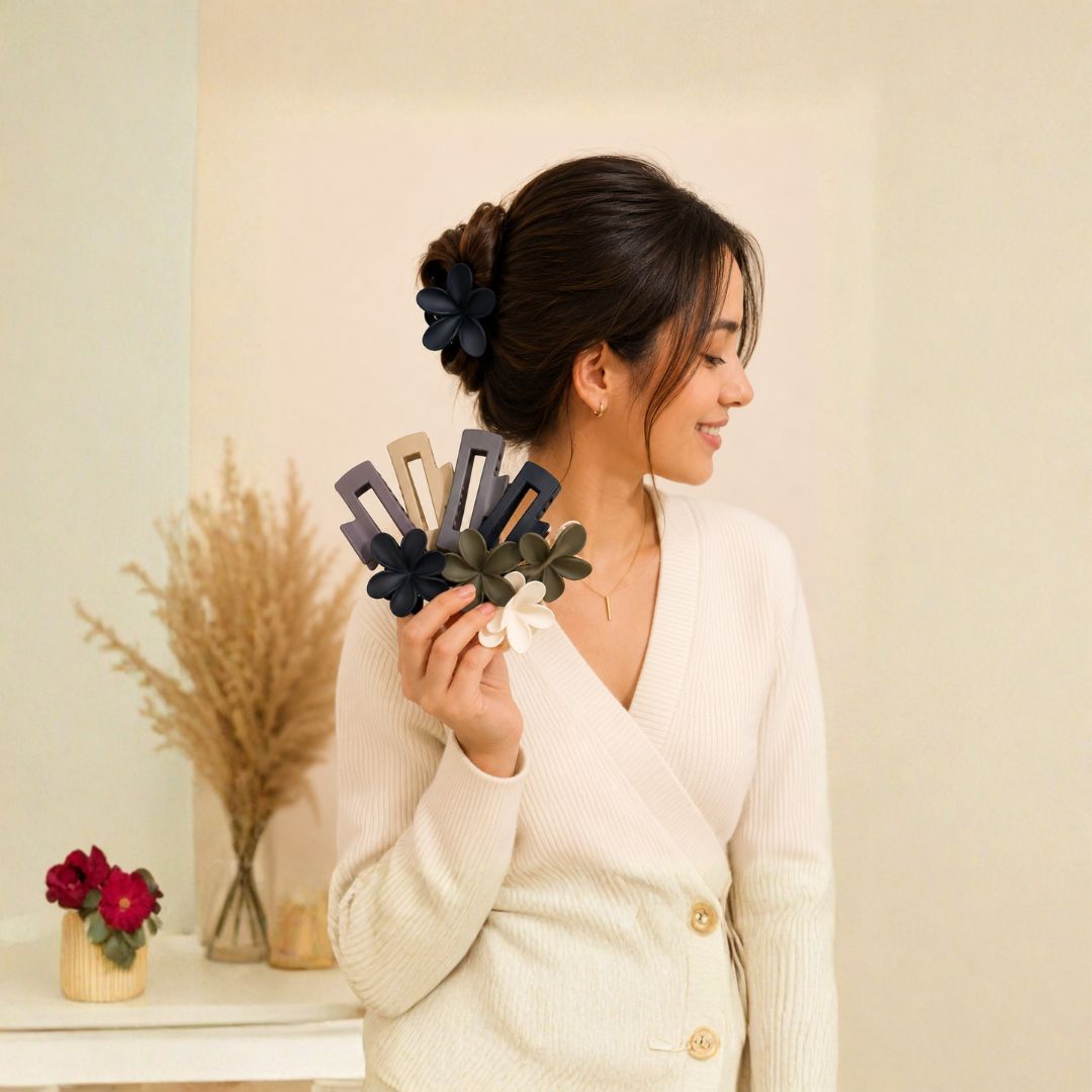 Matte Floral & Minimalist Hair Claw Clips – Strong Grip Decorative Hair Random Color (one piece )