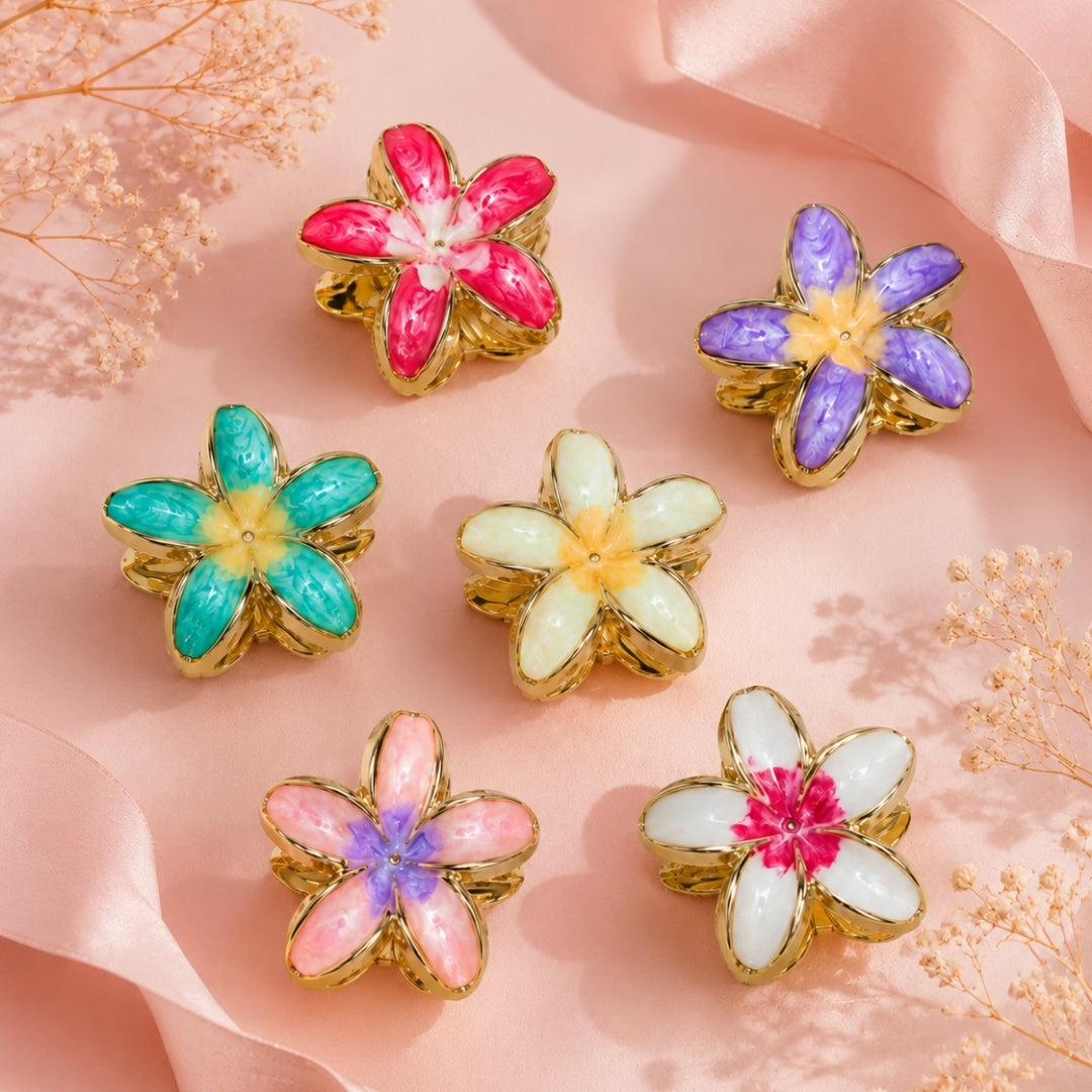 Floral Hair Claw Clips for Women – Colorful Enamel Flower Hair Clips,Random Color