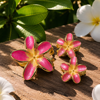 Pink Enamel Flower Hair Clips – Elegant Gold Floral Hair Accessories Random Color (one piece )