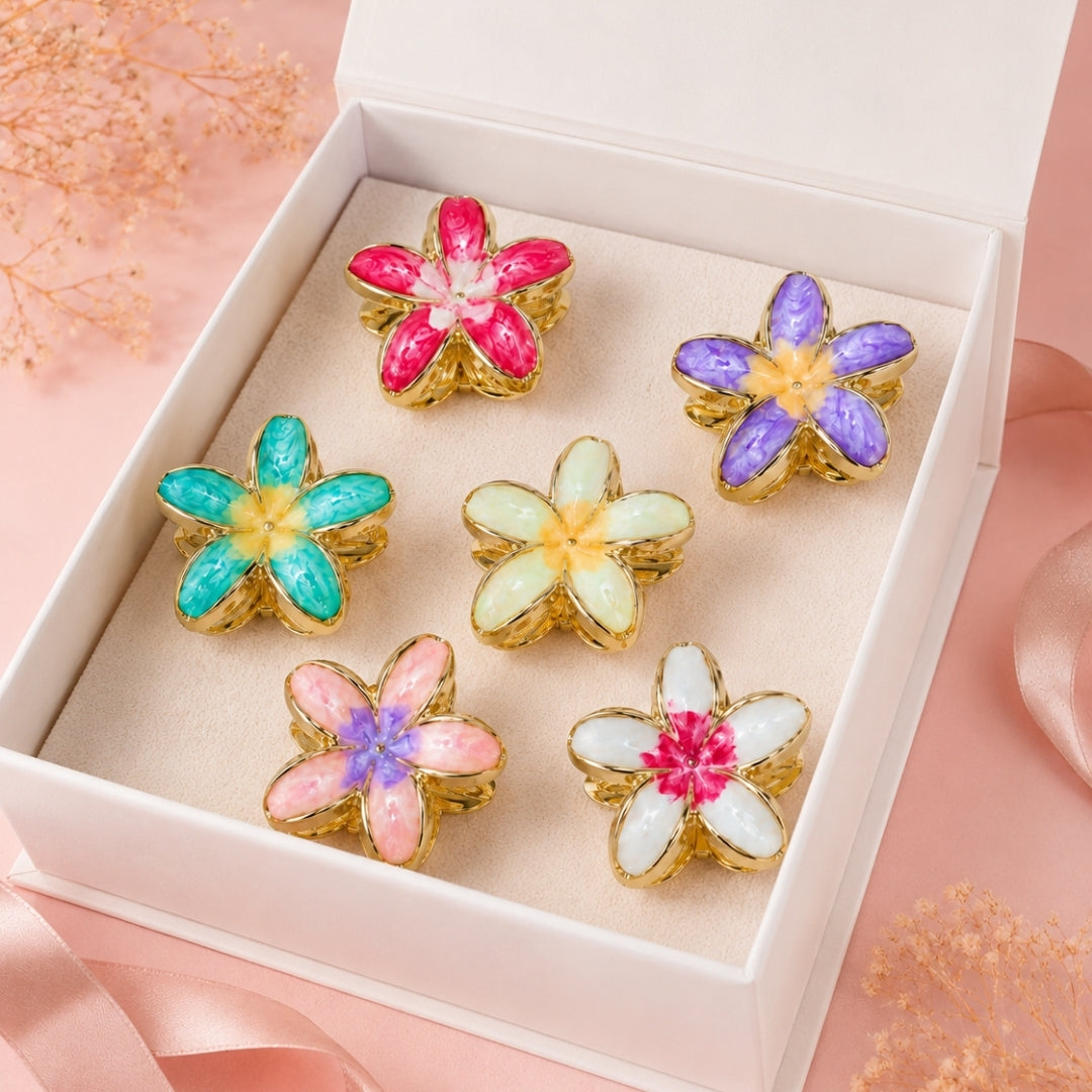 Floral Hair Claw Clips for Women – Colorful Enamel Flower Hair Clips,Random Color