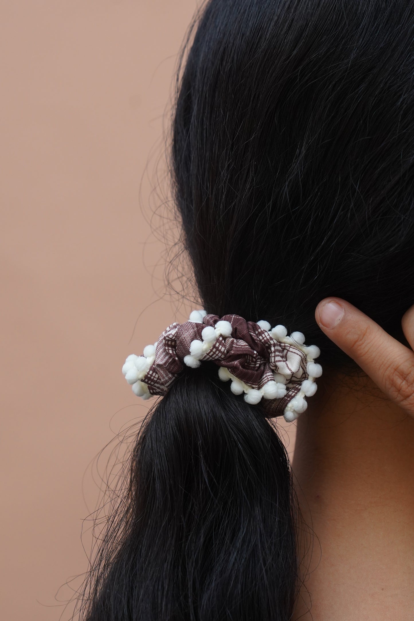 Vintage Plaid Pom Pom Hair Scrunchies for Women & Girls | Soft Elastic.