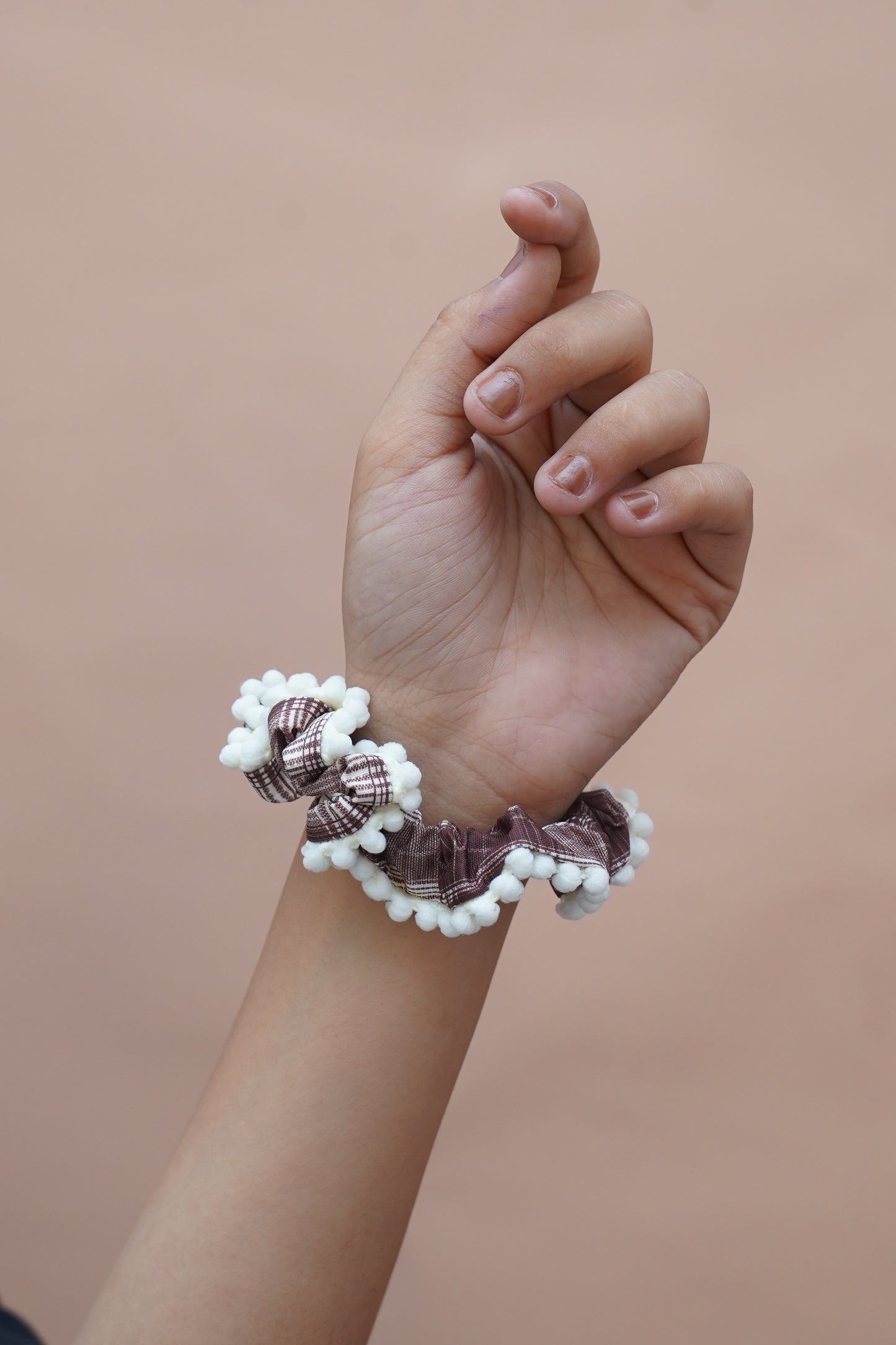 Vintage Plaid Pom Pom Hair Scrunchies for Women & Girls | Soft Elastic.