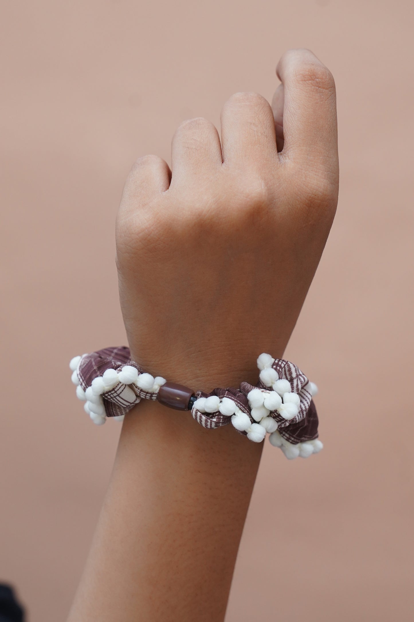 Vintage Plaid Pom Pom Hair Scrunchies for Women & Girls | Soft Elastic.