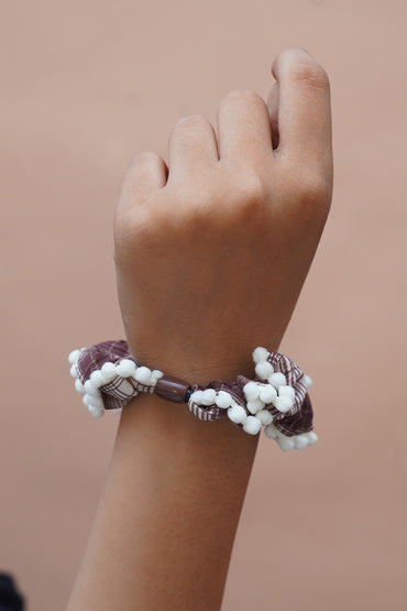 Vintage Plaid Pom Pom Hair Scrunchies for Women & Girls | Soft Elastic.