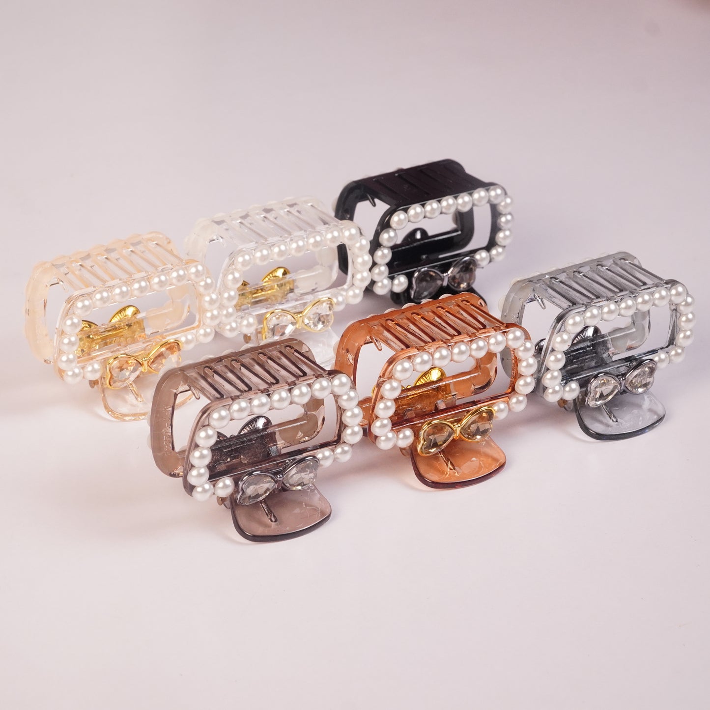 Pearl & Crystal Bow Hair Claw Clip for Women Random Colors