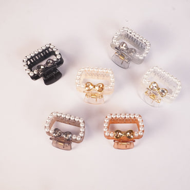 Pearl & Crystal Bow Hair Claw Clip for Women Random Colors