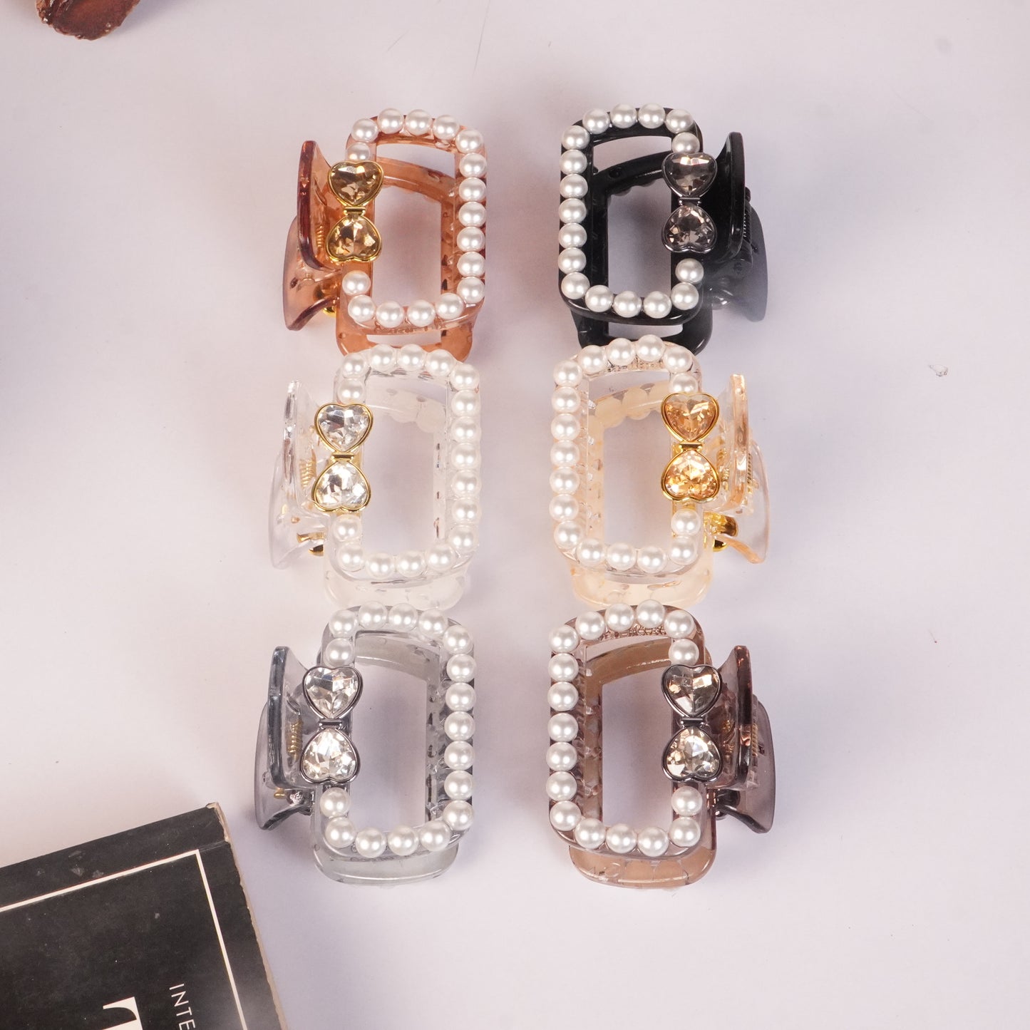 Pearl & Crystal Bow Hair Claw Clip for Women Random Colors