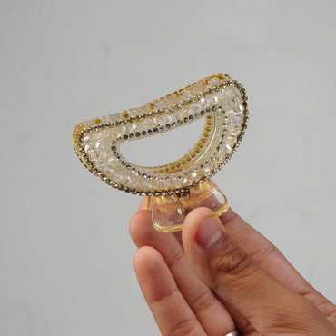 Luxe Crystal D-Shape Hair Claw Clip – Elegant Sparkle for Effortless Glamour