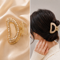 Luxe Crystal D-Shape Hair Claw Clip – Elegant Sparkle for Effortless Glamour Random color (one Piece )