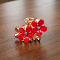 Red Floral Crystal Hair Claw Clip for Women Random Colors