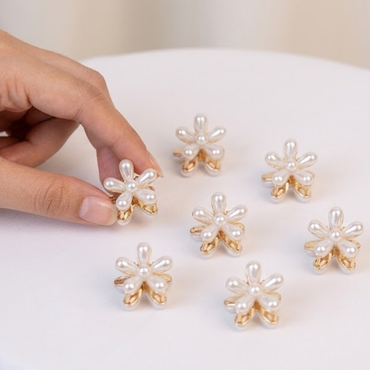Luminous Pearl & Gold Floral Mini Hair Clip Set