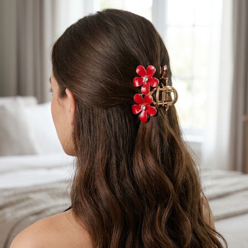 Red Floral Crystal Hair Claw Clip for Women (Copy)