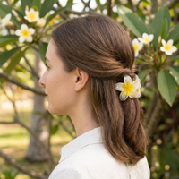 Plumeria Flower Hair Claw Clip for Women (Yellow & White) Set Of 2