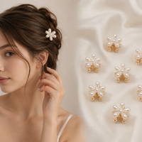 Luminous Pearl & Gold Floral Mini Hair Clip Set Random Color (one Piece )