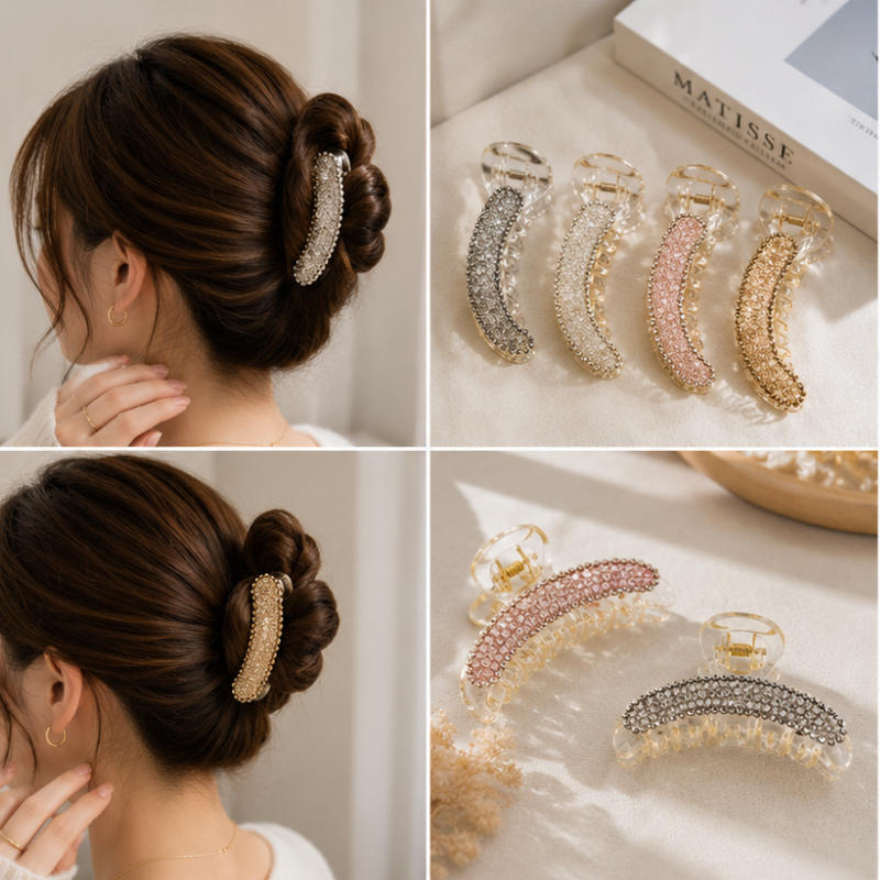Crystal Luxe Banana Hair Claw Random Color  (one Piece )