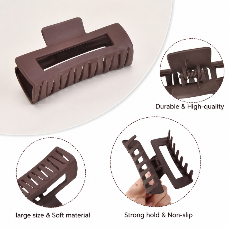 Matte Brown Rectangle Hair Claw Clip for Women  Random Colors