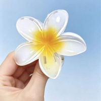 Plumeria Flower Hair Claw Clip for Women (Yellow & White) Set Of 2