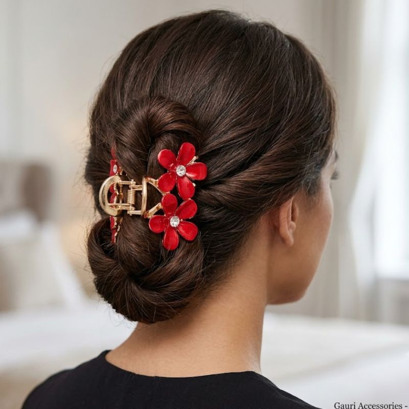 Red Floral Crystal Hair Claw Clip for Women (Copy)