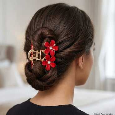Red Floral Crystal Hair Claw Clip for Women (Copy)