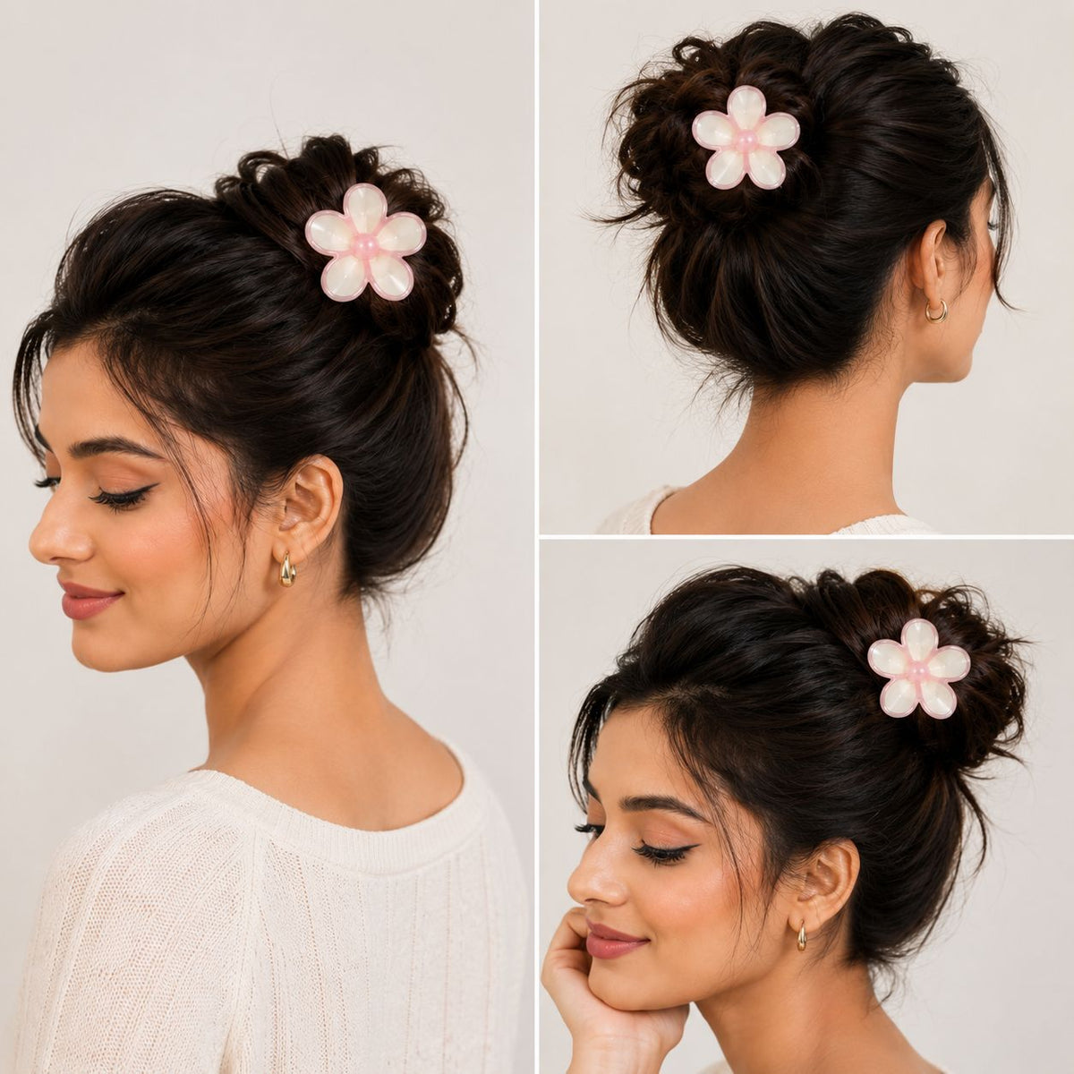 Stylish Hair Claw Clips for Women | Floral & Fuzzy Hair Accessories | Set of 4