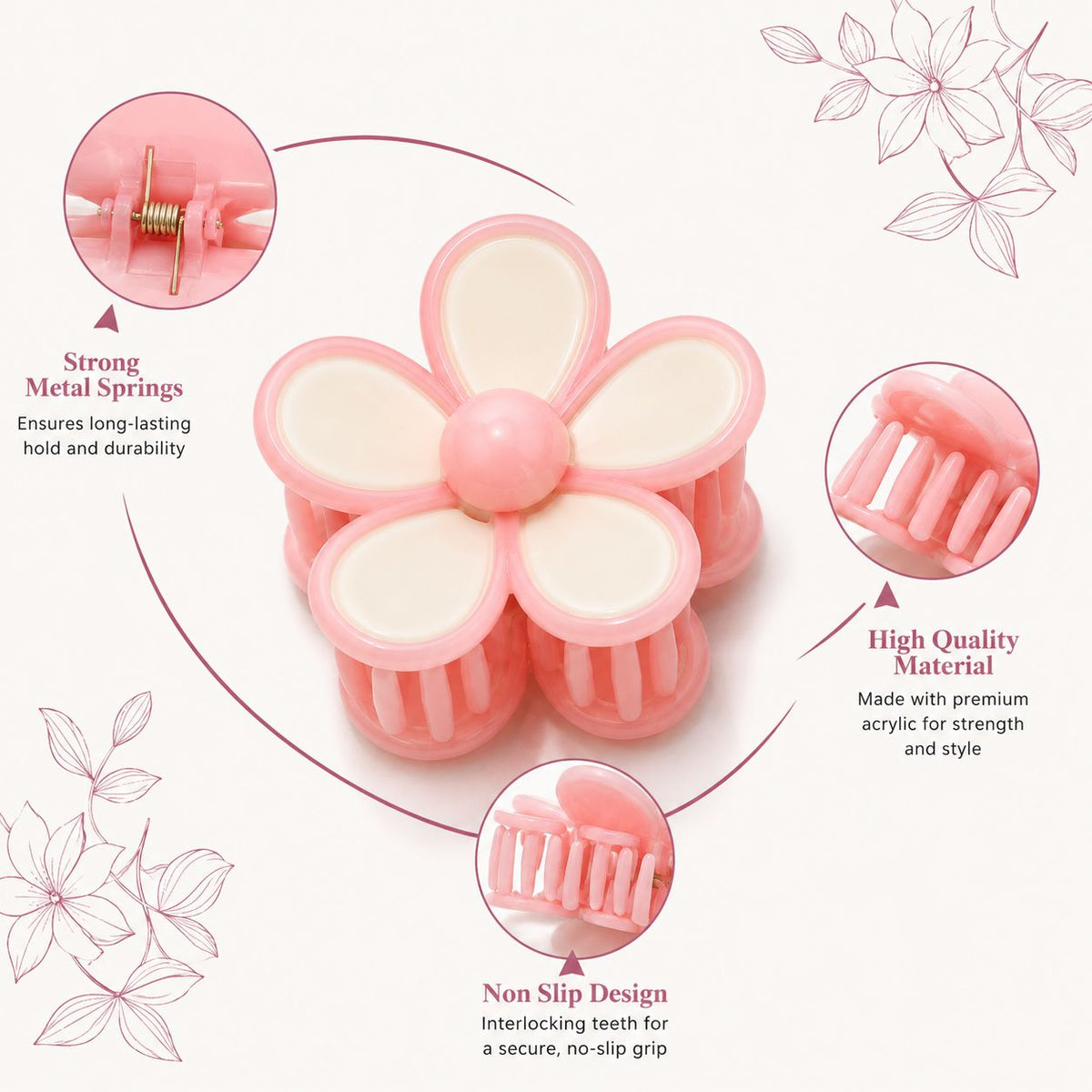 Stylish Hair Claw Clips for Women | Floral & Fuzzy Hair Accessories | Set of 4