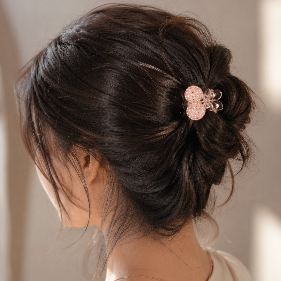 Apple shape  Crystal Luxe Mini Hair Claw Clip Random Color (one Piece )