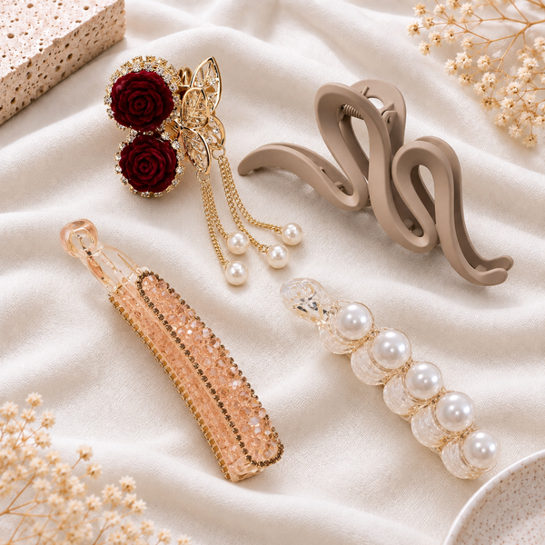 Stylish Hair Clips for Women | Pearl, Chain & Decorative Hair Accessories | Set of 4