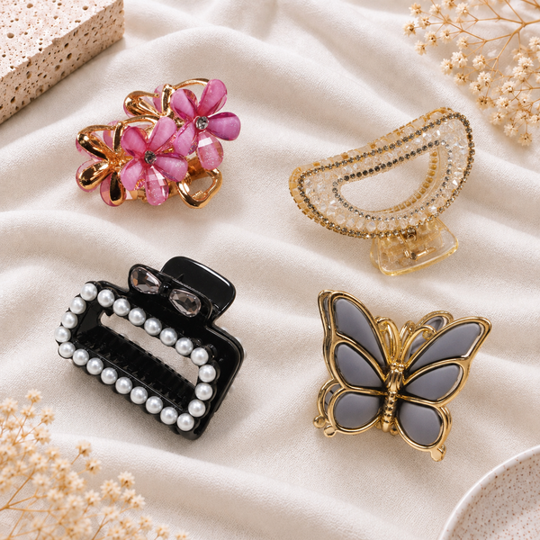 Stylish Hair Claw Clips for Women | Decorative Hair Accessories | Set of 4
