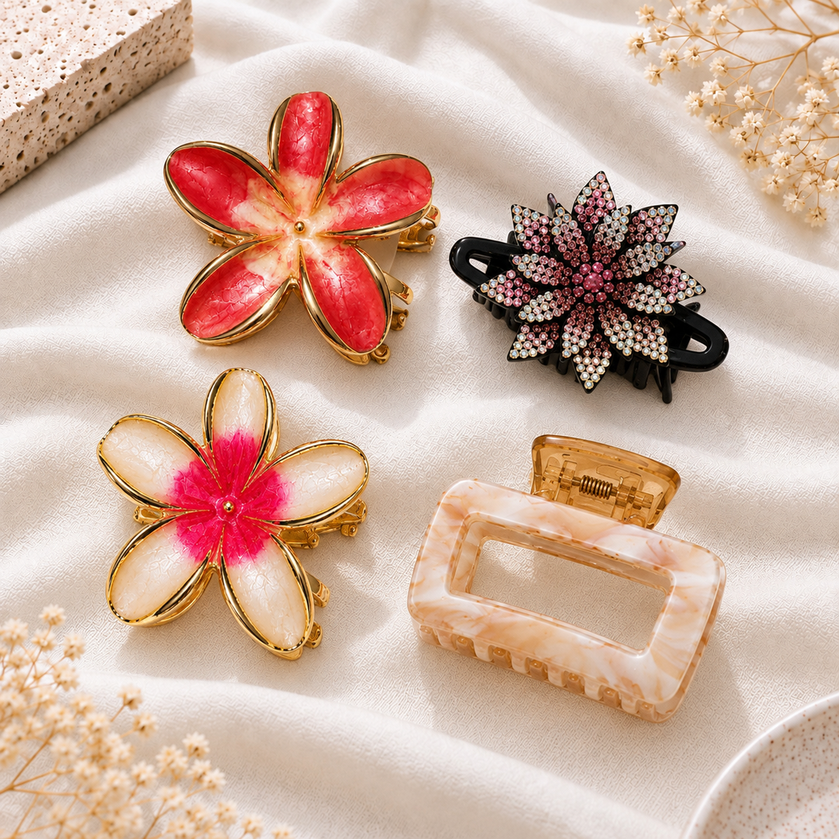 Floral Hair Claw Clips for Women | Elegant Flower Hair Accessories | Set of 4