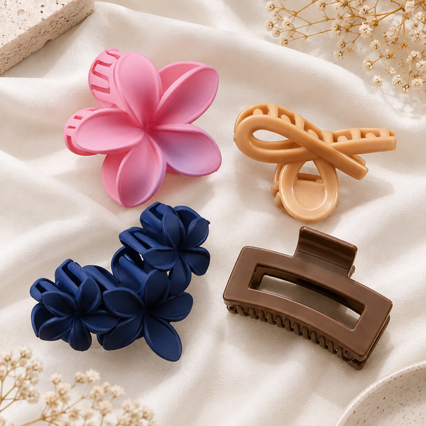 Stylish Hair Claw Clips for Women | Floral & Bow Hair Accessories | Set of 4