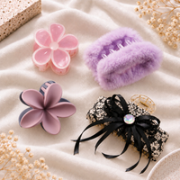 Stylish Hair Claw Clips for Women | Floral & Fuzzy Hair Accessories | Set of 4